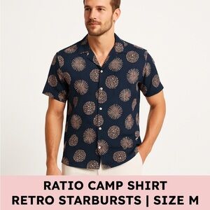 Ratio Clothing Camp Collar Button Up Shirt Navy Blush Starburst Vacationcore XL
